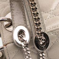 Pre Owned Dior Silver Mini Iridescent Lambskin Cannage Lady Dior