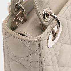 Pre Owned Dior Silver Mini Iridescent Lambskin Cannage Lady Dior