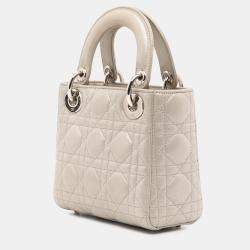 Pre Owned Dior Silver Mini Iridescent Lambskin Cannage Lady Dior