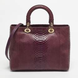 Pre Owned Dior Purple Python Large Lady Dior Tote