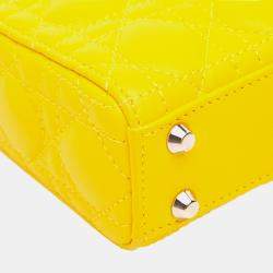 Pre Owned Dior Yellow Micro Lambskin Cannage Lady Dior