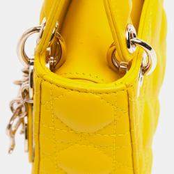 Pre Owned Dior Yellow Micro Lambskin Cannage Lady Dior