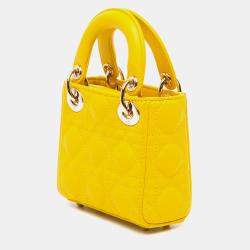 Pre Owned Dior Yellow Micro Lambskin Cannage Lady Dior