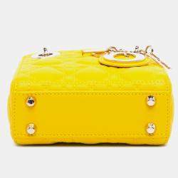 Pre Owned Dior Yellow Micro Lambskin Cannage Lady Dior