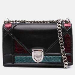 Pre Owned Dior Black Mini Lambskin Sequin Diorama Flap