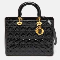 Pre Owned Dior Black Cannage Patent Leather Large Lady Dior Tote