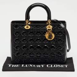 Pre Owned Dior Black Cannage Patent Leather Large Lady Dior Tote