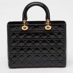 Pre Owned Dior Black Cannage Patent Leather Large Lady Dior Tote
