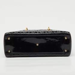 Pre Owned Dior Black Cannage Patent Leather Large Lady Dior Tote