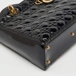 Pre Owned Dior Black Cannage Patent Leather Large Lady Dior Tote