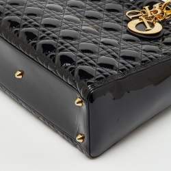 Pre Owned Dior Black Cannage Patent Leather Large Lady Dior Tote
