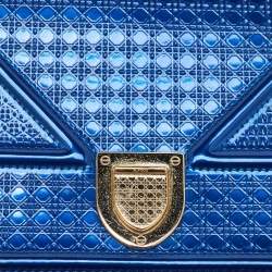 Pre Owned Dior Metallic Blue Micro Cannage Patent Leather Diorama Wallet on Chain