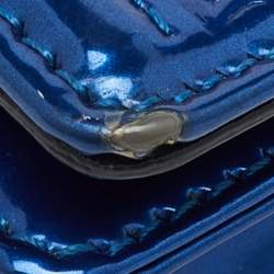 Pre Owned Dior Metallic Blue Micro Cannage Patent Leather Diorama Wallet on Chain
