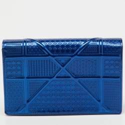 Pre Owned Dior Metallic Blue Micro Cannage Patent Leather Diorama Wallet on Chain