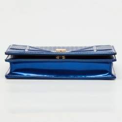 Pre Owned Dior Metallic Blue Micro Cannage Patent Leather Diorama Wallet on Chain