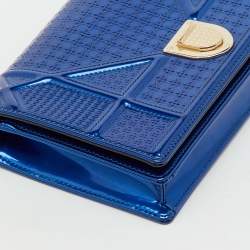 Pre Owned Dior Metallic Blue Micro Cannage Patent Leather Diorama Wallet on Chain