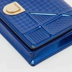 Pre Owned Dior Metallic Blue Micro Cannage Patent Leather Diorama Wallet on Chain