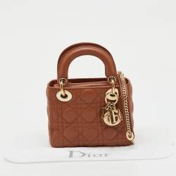 Pre Owned Dior Brown Cannage Leather Mini Lady Dior Tote