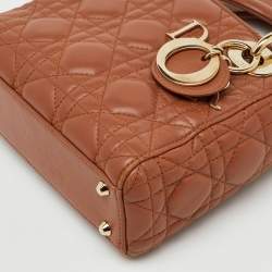 Pre Owned Dior Brown Cannage Leather Mini Lady Dior Tote