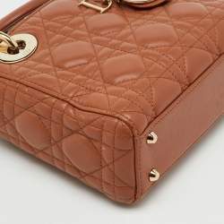 Pre Owned Dior Brown Cannage Leather Mini Lady Dior Tote