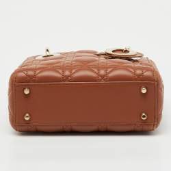 Pre Owned Dior Brown Cannage Leather Mini Lady Dior Tote