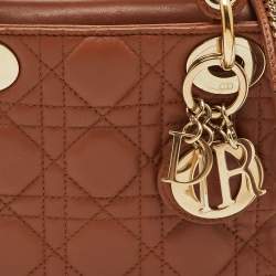 Pre Owned Dior Brown Cannage Leather Mini Lady Dior Tote