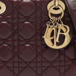 Pre Owned Dior Burgundy Cannage Leather Small Lady Dior My ABCDior Tote