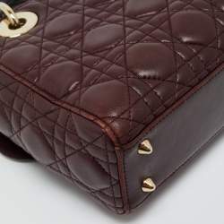 Pre Owned Dior Burgundy Cannage Leather Small Lady Dior My ABCDior Tote