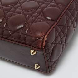 Pre Owned Dior Burgundy Cannage Leather Small Lady Dior My ABCDior Tote