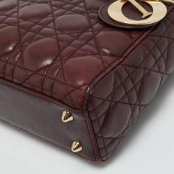 Pre Owned Dior Burgundy Cannage Leather Small Lady Dior My ABCDior Tote