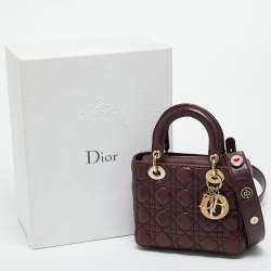 Pre Owned Dior Burgundy Cannage Leather Small Lady Dior My ABCDior Tote