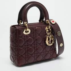 Pre Owned Dior Burgundy Cannage Leather Small Lady Dior My ABCDior Tote