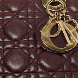 Pre Owned Dior Burgundy Cannage Leather Small Lady Dior My ABCDior Tote