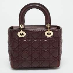 Pre Owned Dior Burgundy Cannage Leather Small Lady Dior My ABCDior Tote