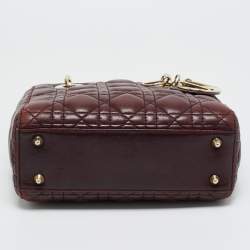 Pre Owned Dior Burgundy Cannage Leather Small Lady Dior My ABCDior Tote