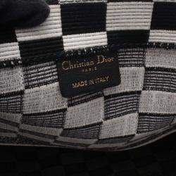 Pre Owned Dior Black White Large Embroidered Canvas Checkered Book Tote