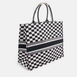 Pre Owned Dior Black White Large Embroidered Canvas Checkered Book Tote