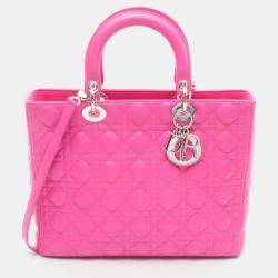 Pre Owned Christian Dior Dior Lady Large Pink Leather Handbag 