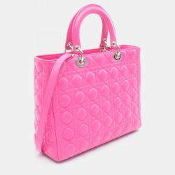 Pre Owned Christian Dior Dior Lady Large Pink Leather Handbag 