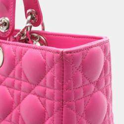 Pre Owned Christian Dior Dior Lady Large Pink Leather Handbag 
