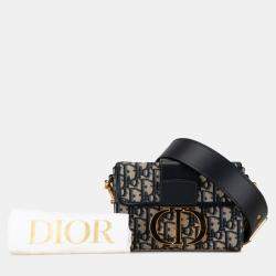 Pre Owned Christian Dior Oblique 30 Montaigne Crossbody Shoulder Bag Navy Beige Leather Jacquard