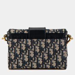 Pre Owned Christian Dior Oblique 30 Montaigne Crossbody Shoulder Bag Navy Beige Leather Jacquard