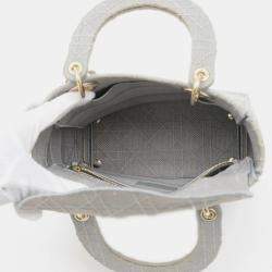 Pre Owned Christian Dior Dior Lady D-Lite Medium 2Way Bag Handbag Canvas Grey