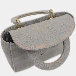 Pre Owned Christian Dior Dior Lady D-Lite Medium 2Way Bag Handbag Canvas Grey