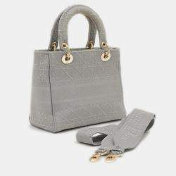 Pre Owned Christian Dior Dior Lady D-Lite Medium 2Way Bag Handbag Canvas Grey