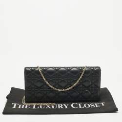 Pre Owned Dior Black Cannage Leather Lady Dior Chain Clutch