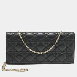 Pre Owned Dior Black Cannage Leather Lady Dior Chain Clutch