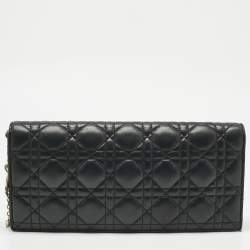Pre Owned Dior Black Cannage Leather Lady Dior Chain Clutch