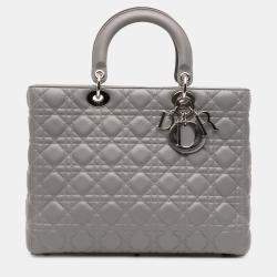 Pre Owned Dior Grey Large Lambskin Cannage Lady Dior