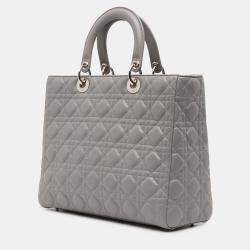 Pre Owned Dior Grey Large Lambskin Cannage Lady Dior